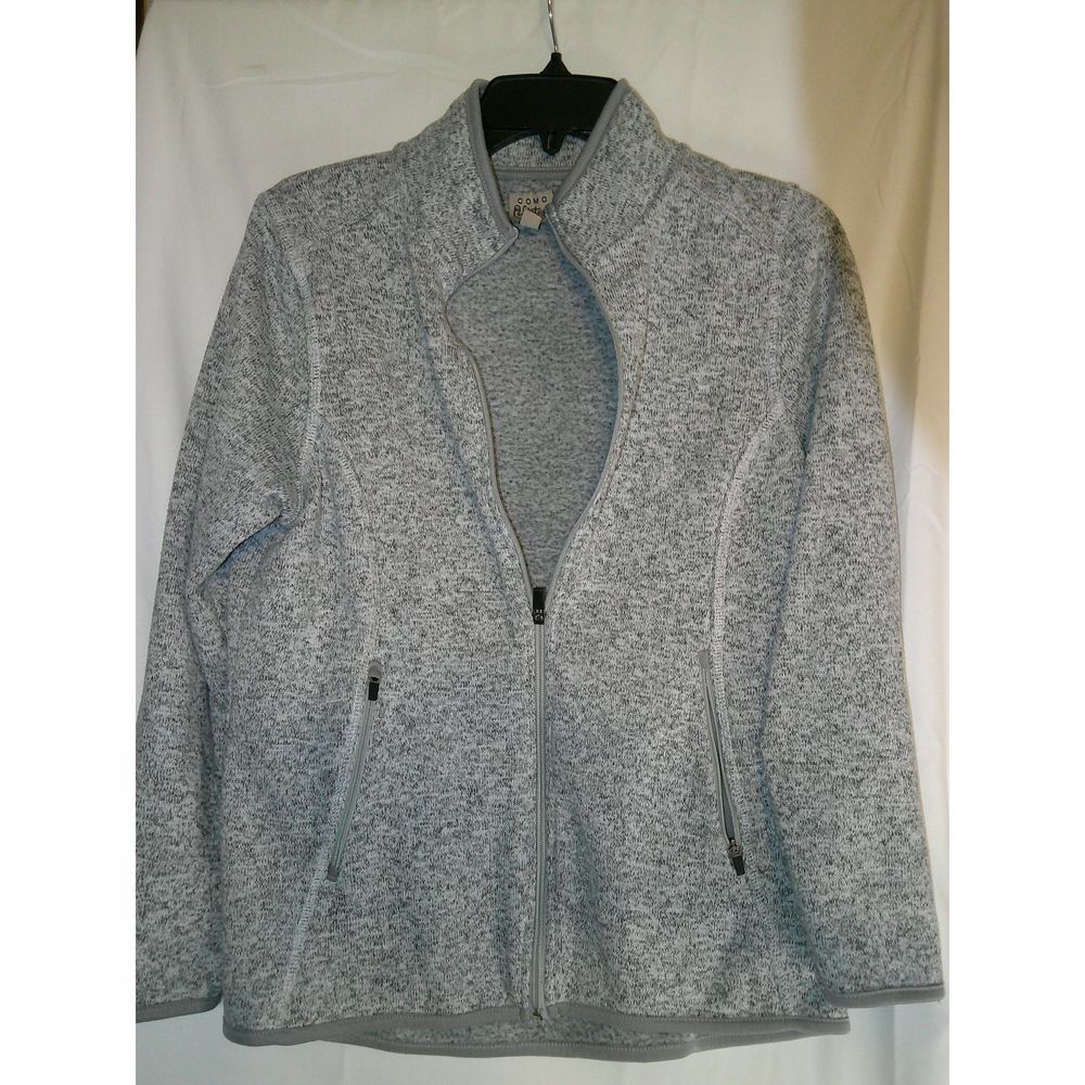 Como Vintage Heather Gray Full-Zip Fleece Jacket‎ Casual Athletic Sweater Size S